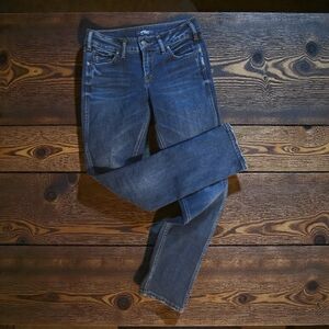 Silver Jeans Women's Distressed Style Straight Leg in Deep Blue